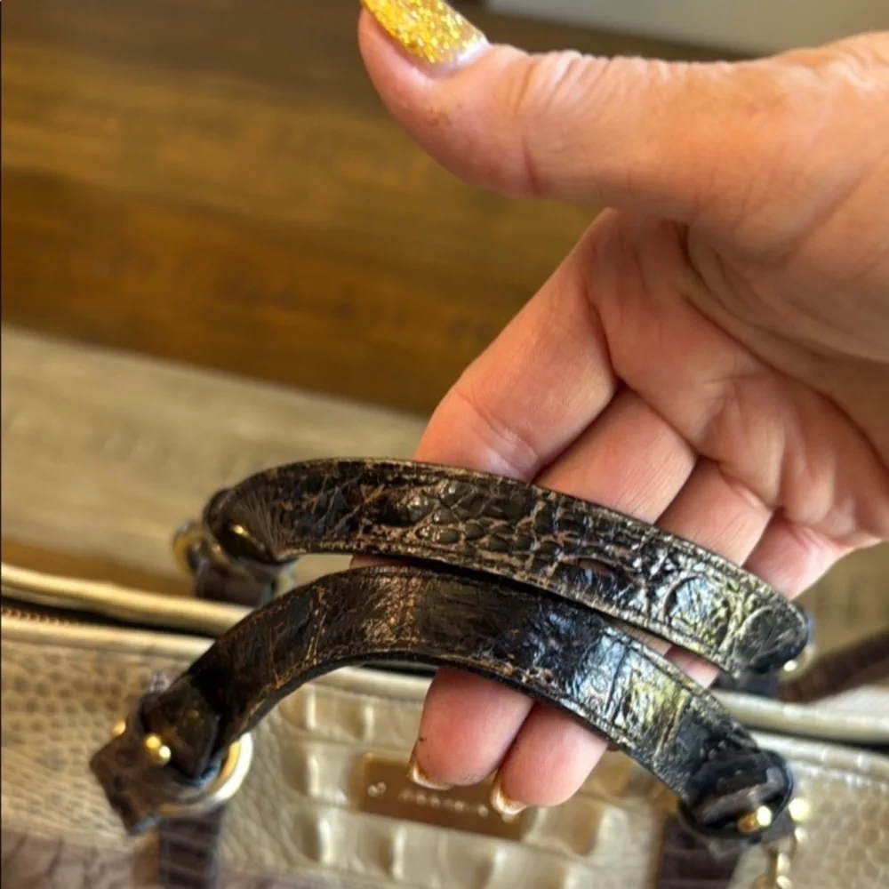 Brahmin Brown and Cream Satchel with Croc Embossed Leather - Picture 13 of 15